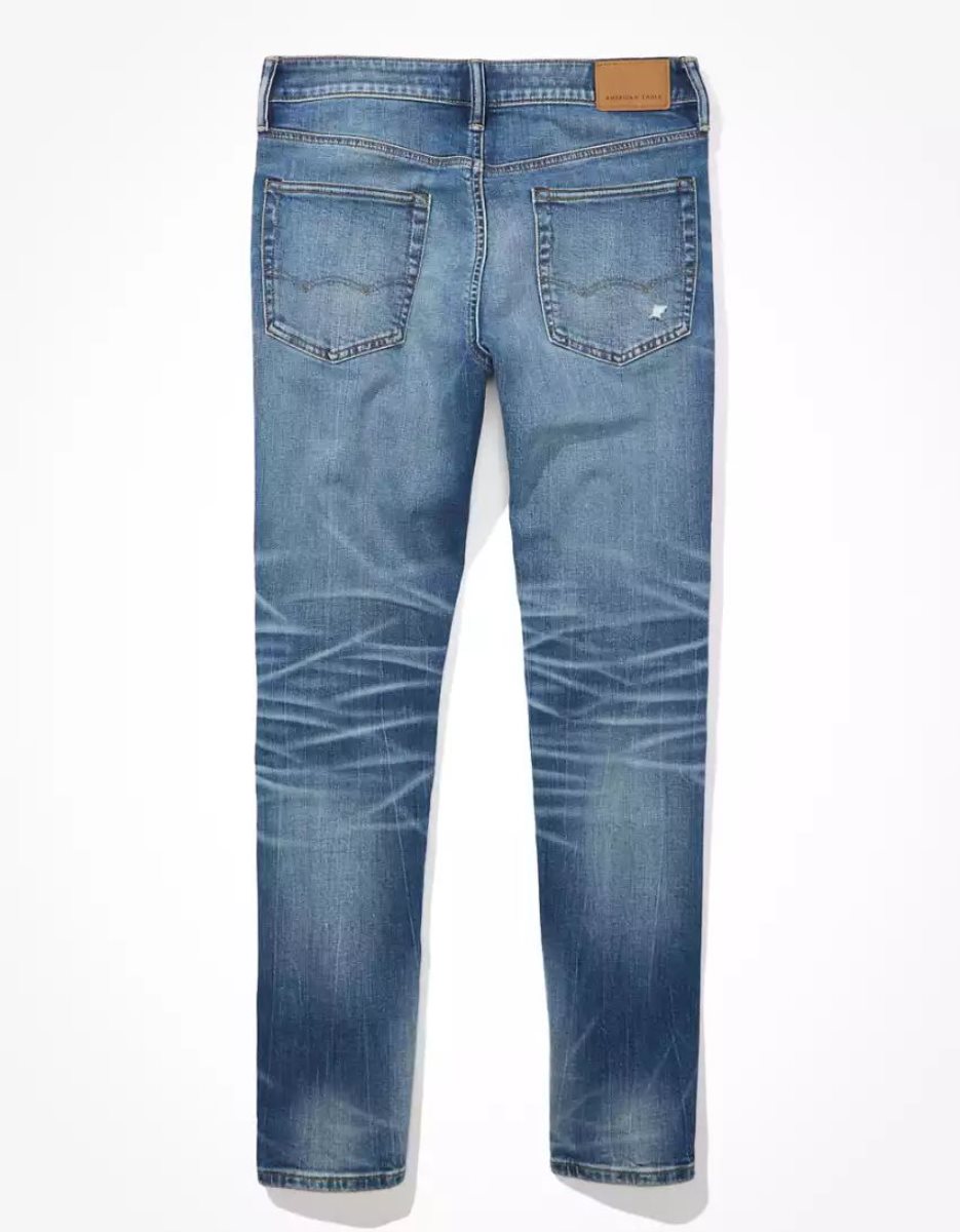 Jean American Eagle AE Real Good Upcycled AirFlexDistressed Athlétiques Fit Bleu Foncé Homme | ZTU-33247142